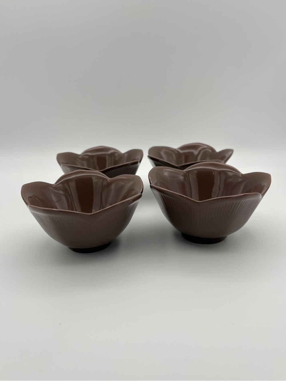 Pier 1 Imports Brown Lotus Petal Ceramic Bowls – Set of 4 (4.5”)